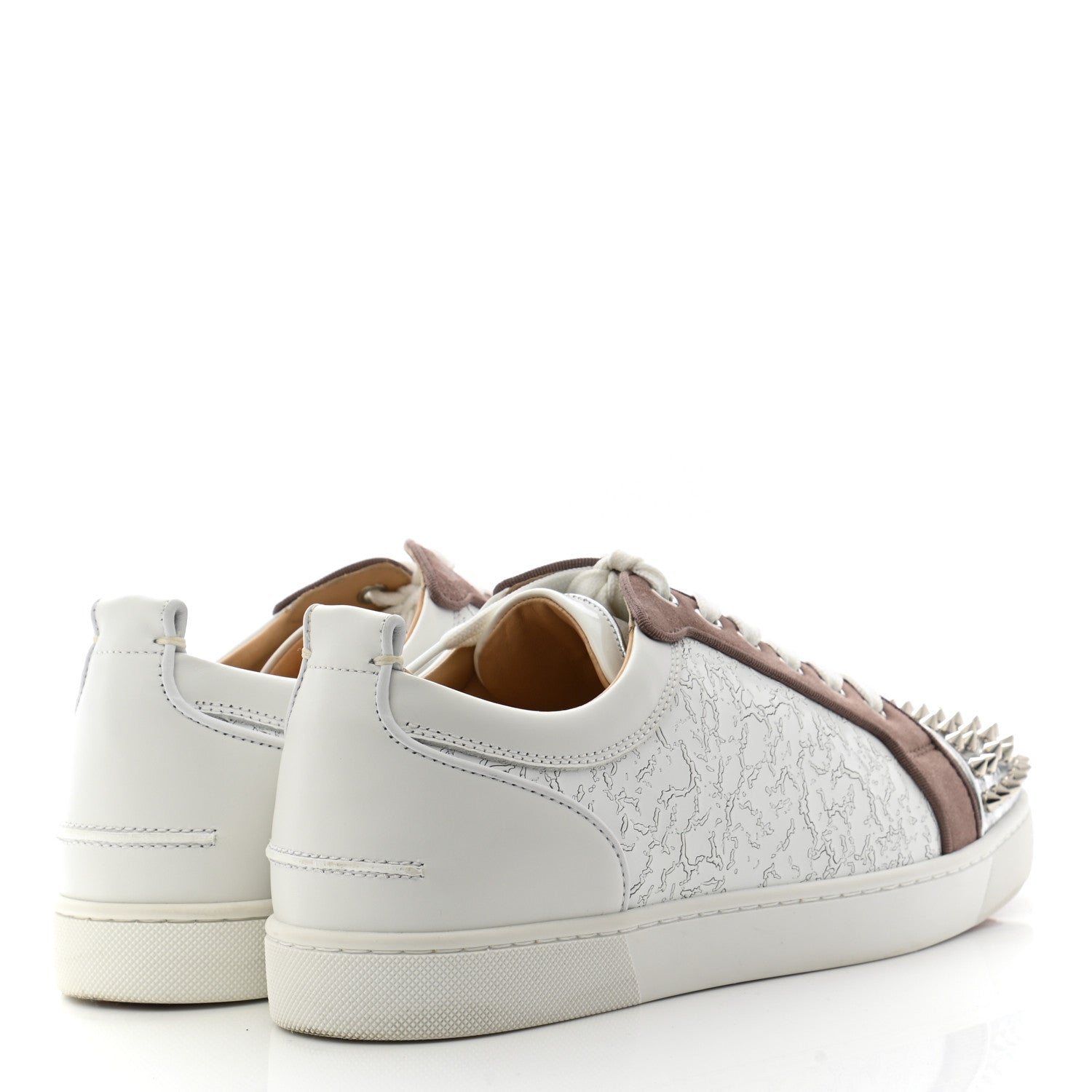 Christian Louboutin Calfskin Mens Louis Junior Spikes Orlato Flat Sneakers 42 White Sliver 4 of 10