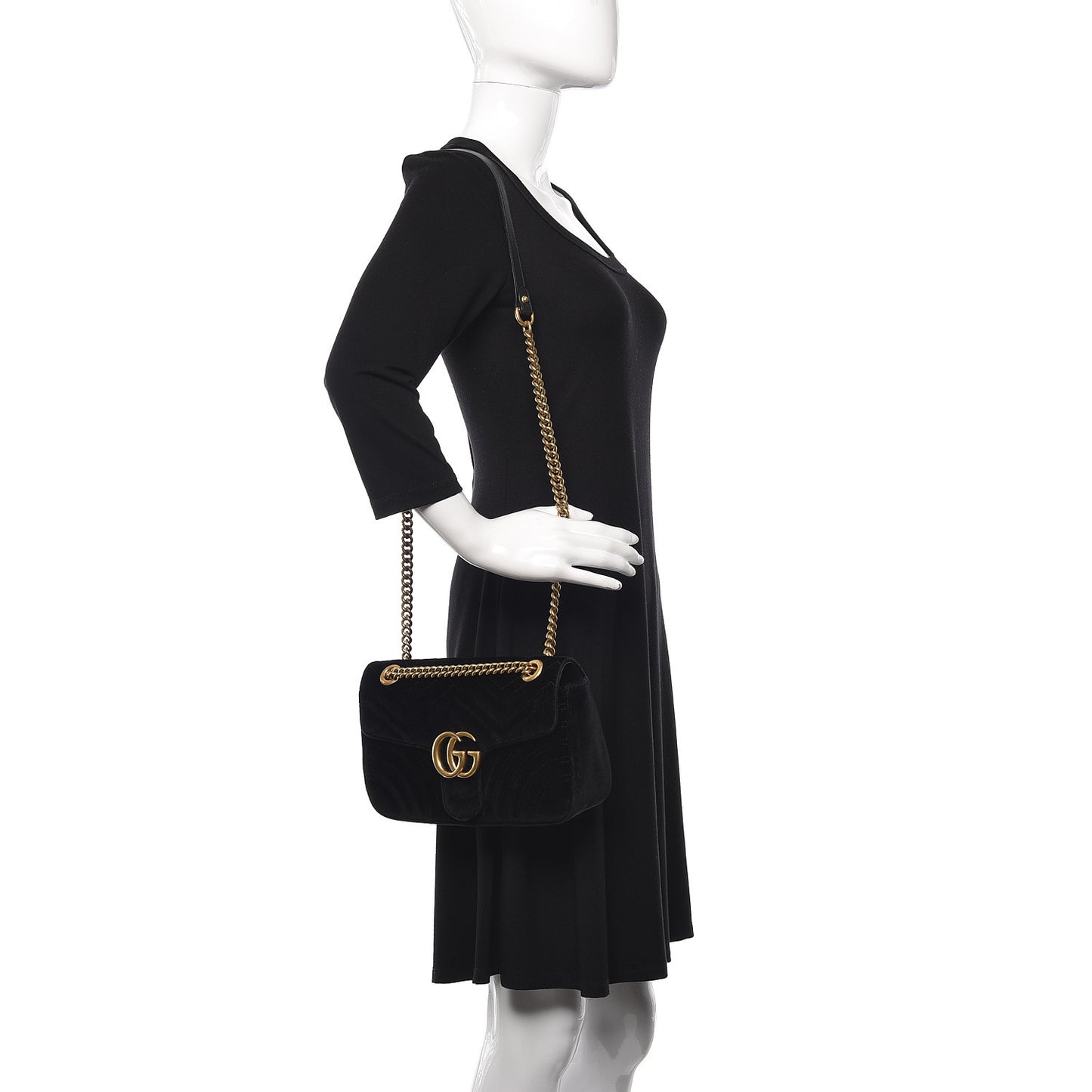Velvet Matelasse Small GG Marmont Shoulder Bag Black