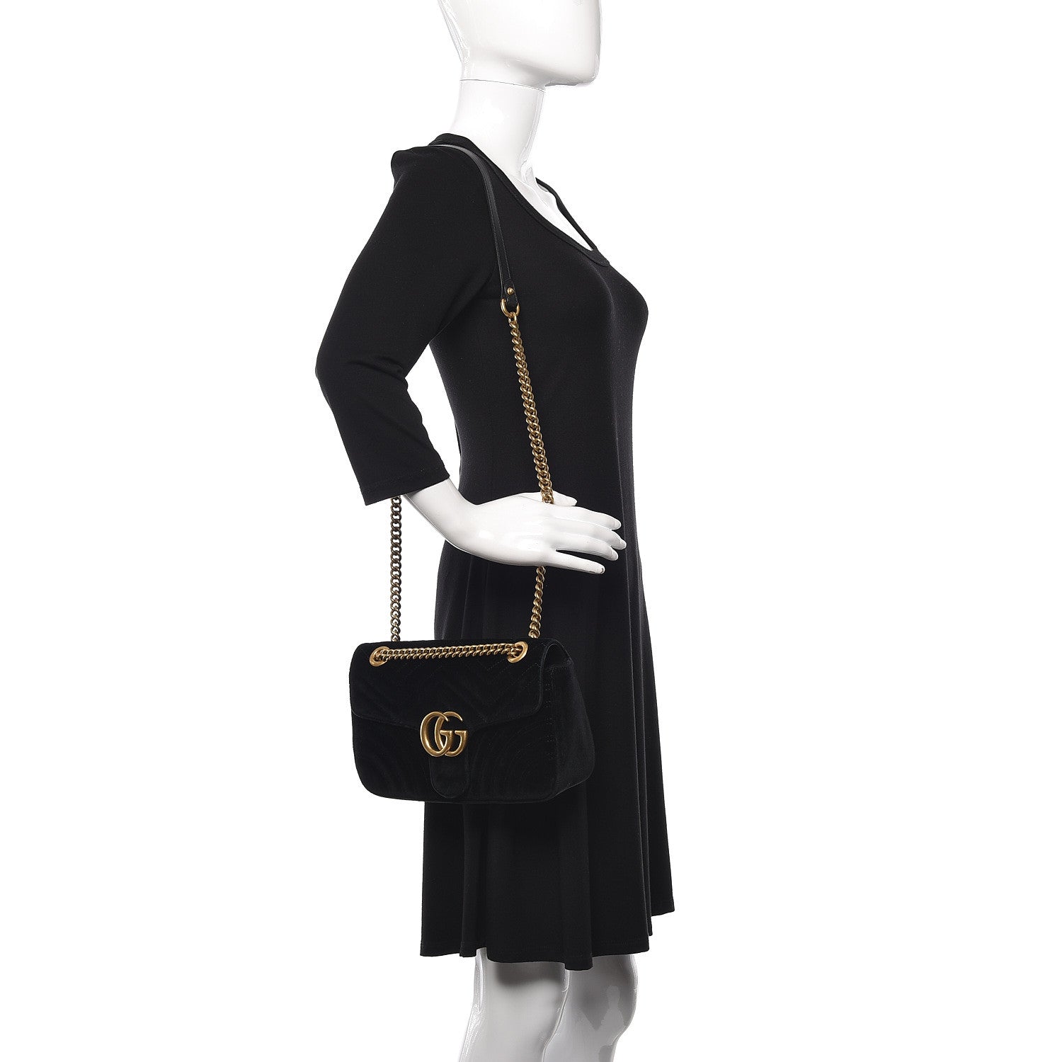 Gucci Velvet Matelasse Small GG Marmont Shoulder Bag Black 2 of 11