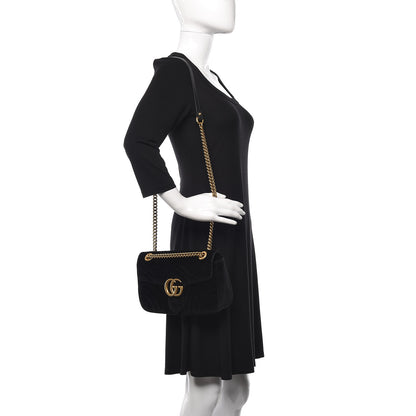 Gucci Velvet Matelasse Small GG Marmont Shoulder Bag Black 2 of 11