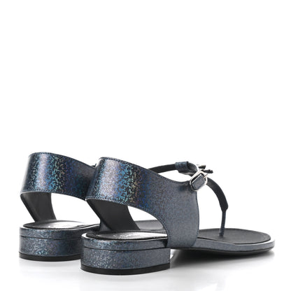 Chanel Fantasy Lambskin CC Chain Thong Sandals 40 Blue Black 4 of 9