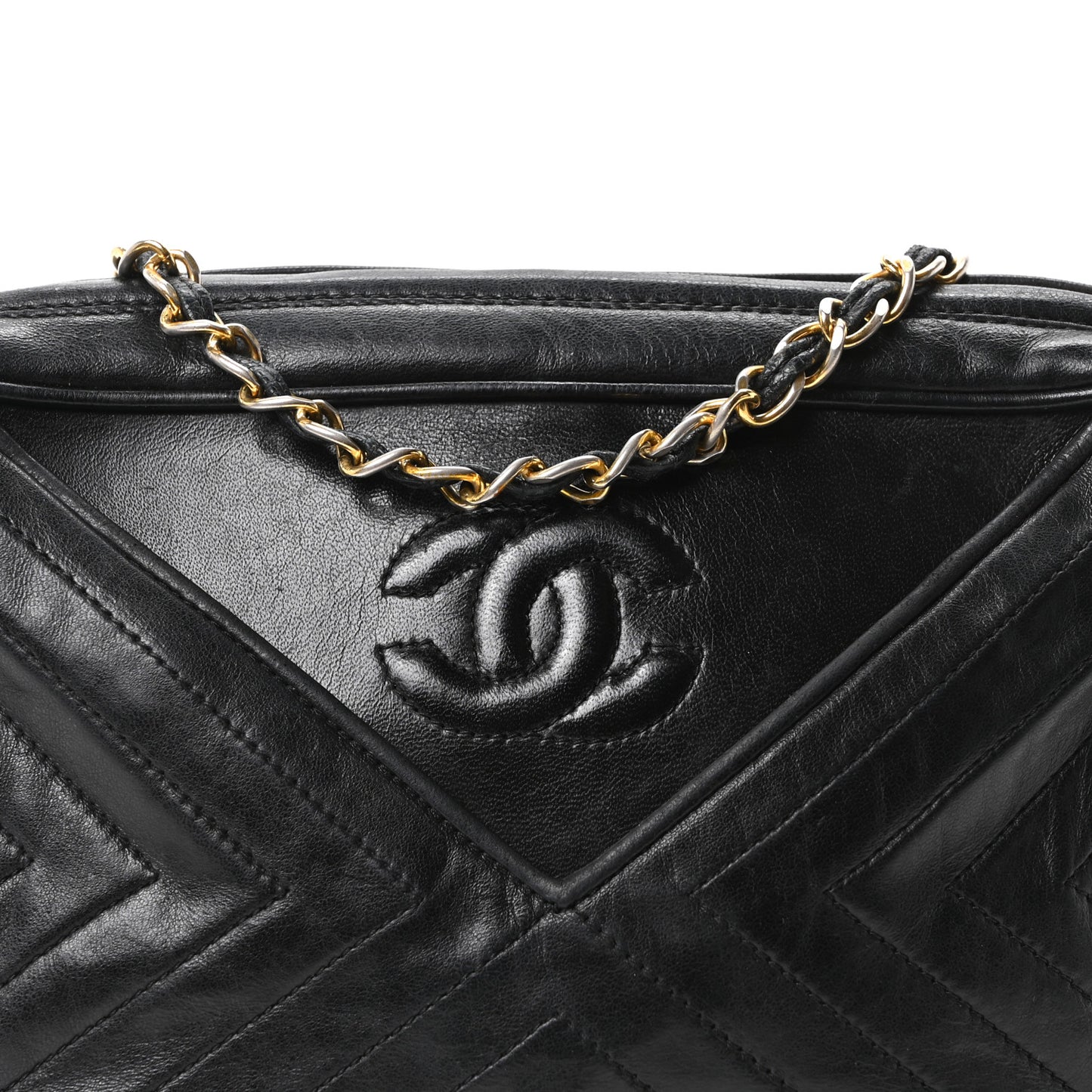 Lambskin Quilted CC Tassel Camera Case Black