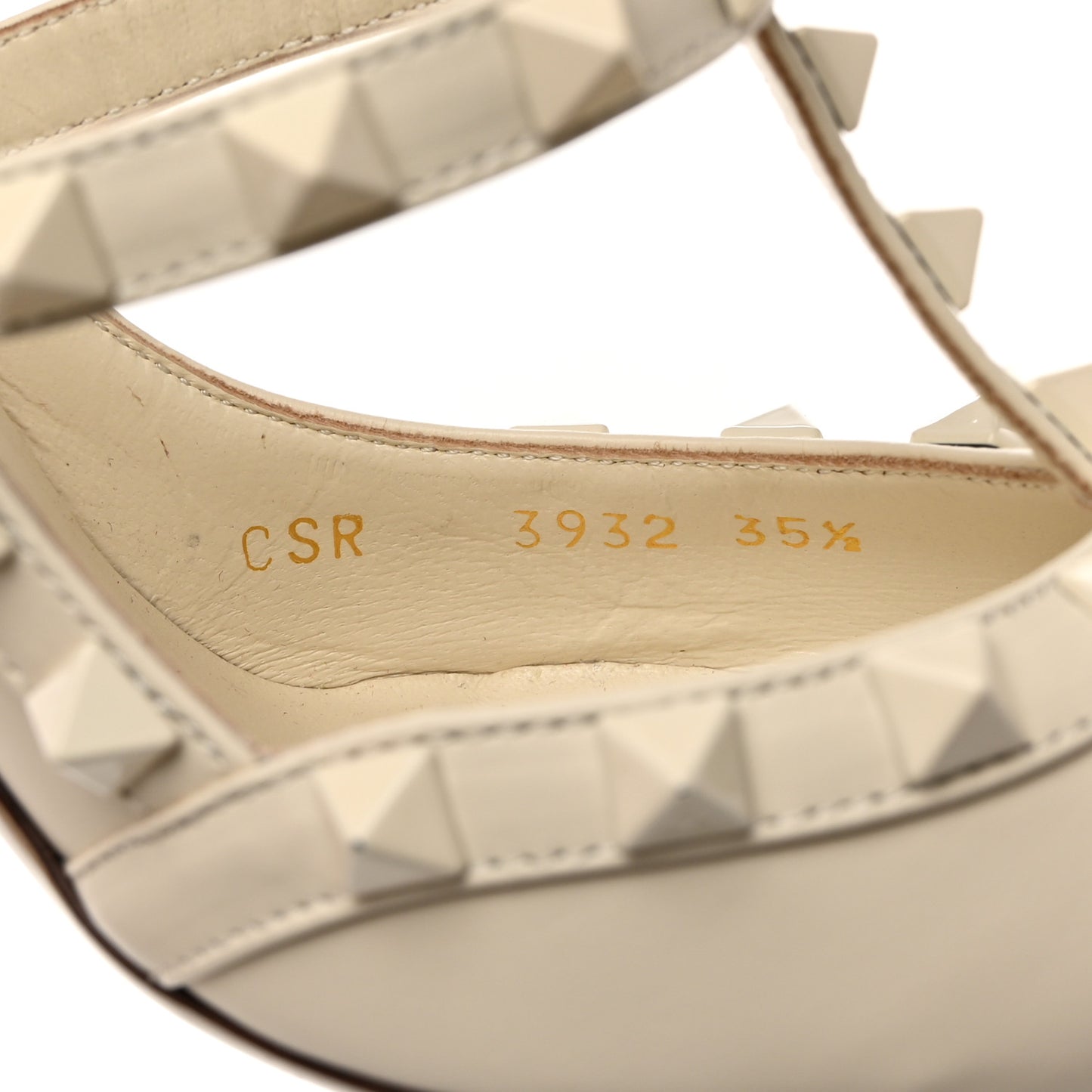 Calfskin Lacquered Monochrome Rockstud Ankle Strap 100mm Pumps 35.5 Ivory