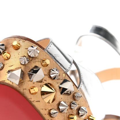 Christian Louboutin Calfskin Lame Cork Almericca 120 Studded Wedge Sandals 42 Silver 6 of 12