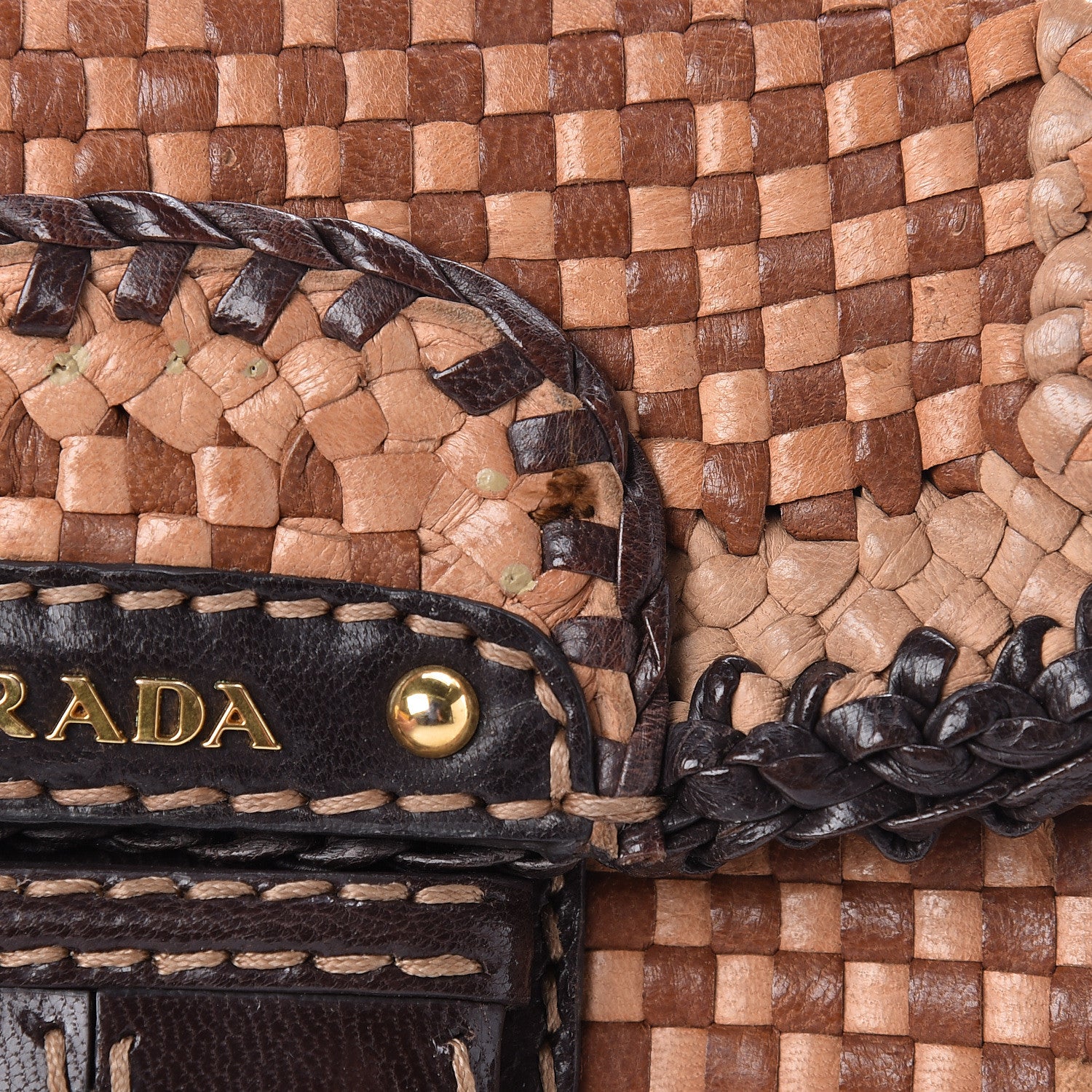 Prada Goatskin Woven Flap Crossbody Sughero Caramel 11 of 14