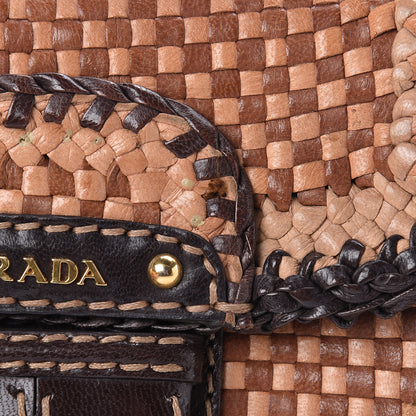 Prada Goatskin Woven Flap Crossbody Sughero Caramel 11 of 14