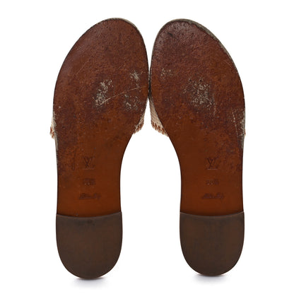 Louis Vuitton Raffia Calfskin Monogram Lock It Flat Mules 39.5 Cognac Brown 6 of 10