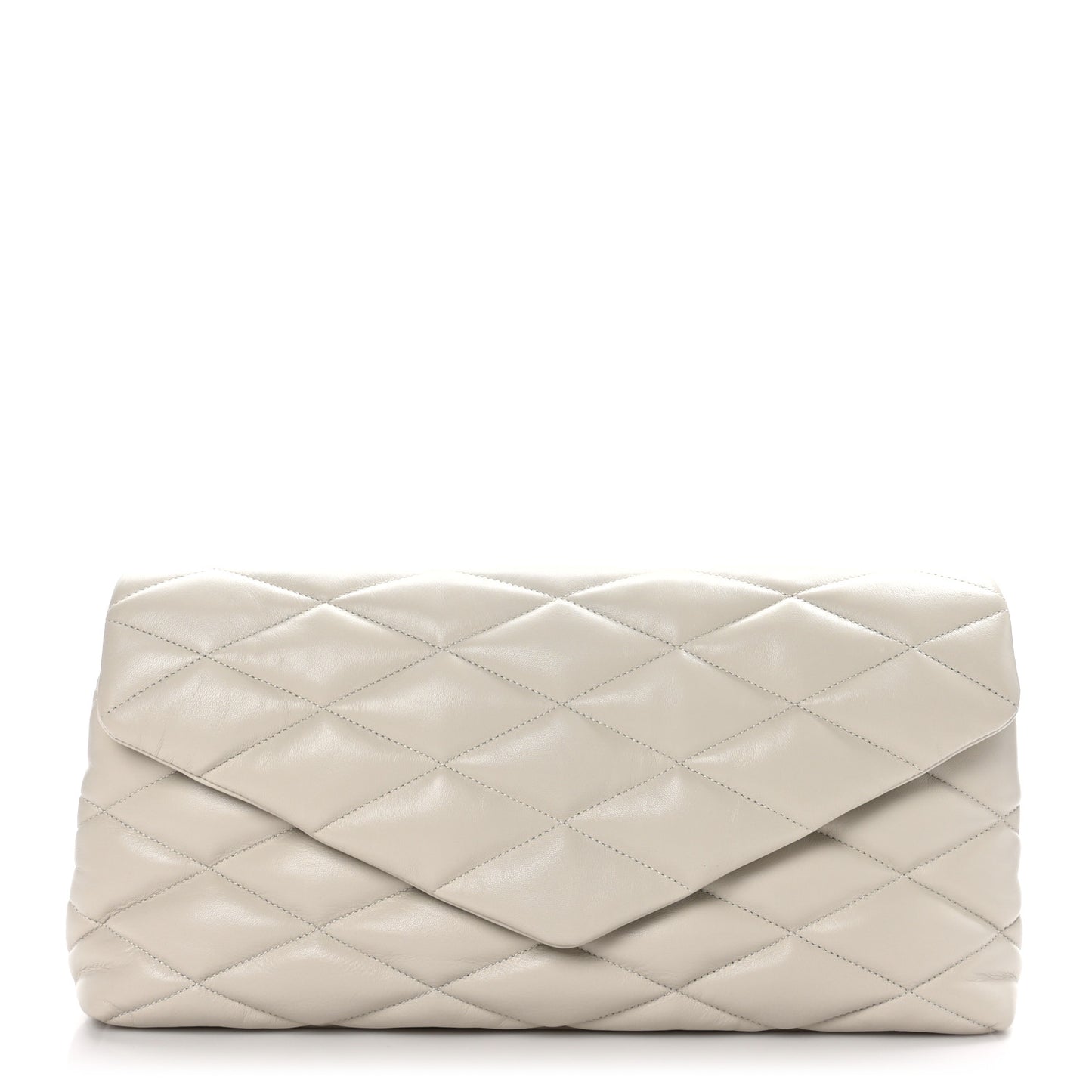 SAINT LAURENT Lambskin Quilted Sade Puffer Envelope Clutch White