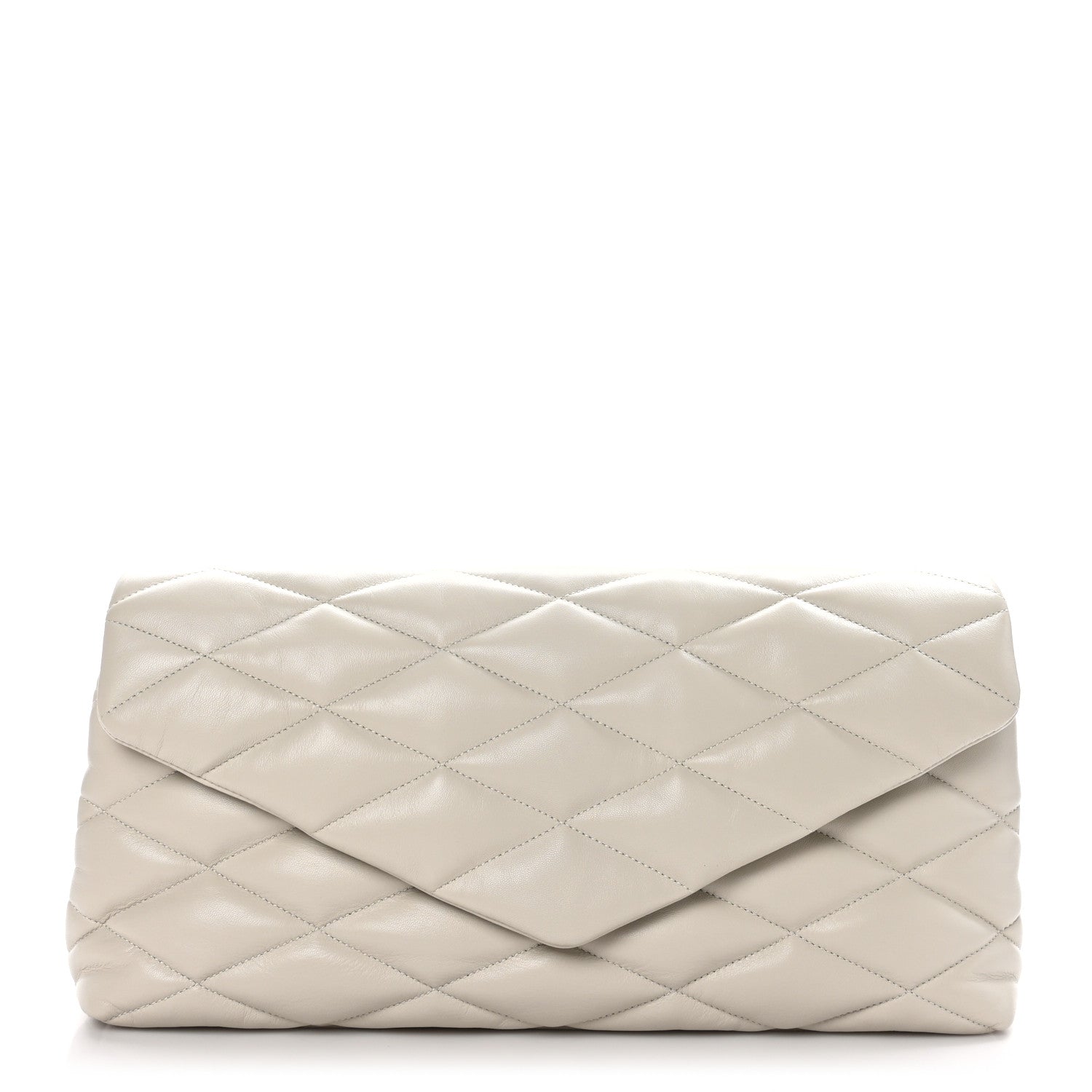 Saint Laurent SAINT LAURENT Lambskin Quilted Sade Puffer Envelope Clutch White 1 of 9