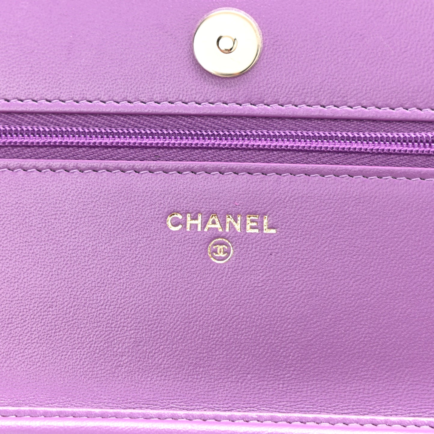 Lambskin Quilted Wallet On Chain WOC Purple