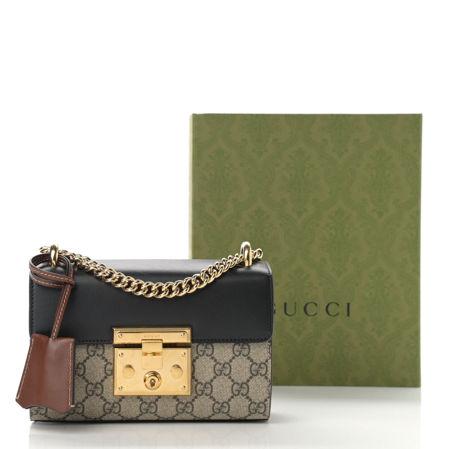 GG Supreme Monogram Calfskin Small Padlock Shoulder Bag Beige Black Cuir