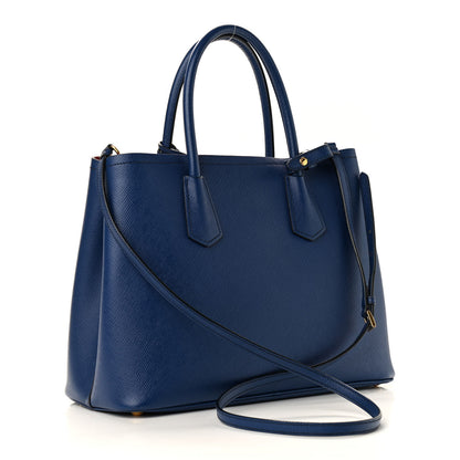 Prada Saffiano Cuir Medium Double Bag Bleuette Rosso 3 of 9