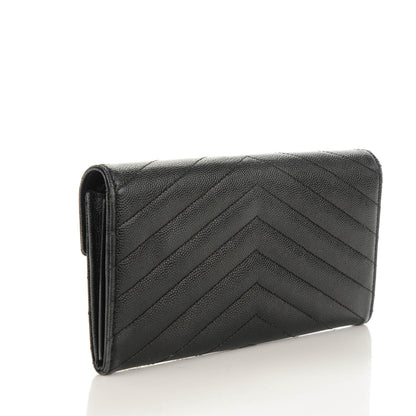 Saint Laurent AINT LAURENT Calfskin Matelasse Chevron Monogram Flap Wallet Black 3 of 11
