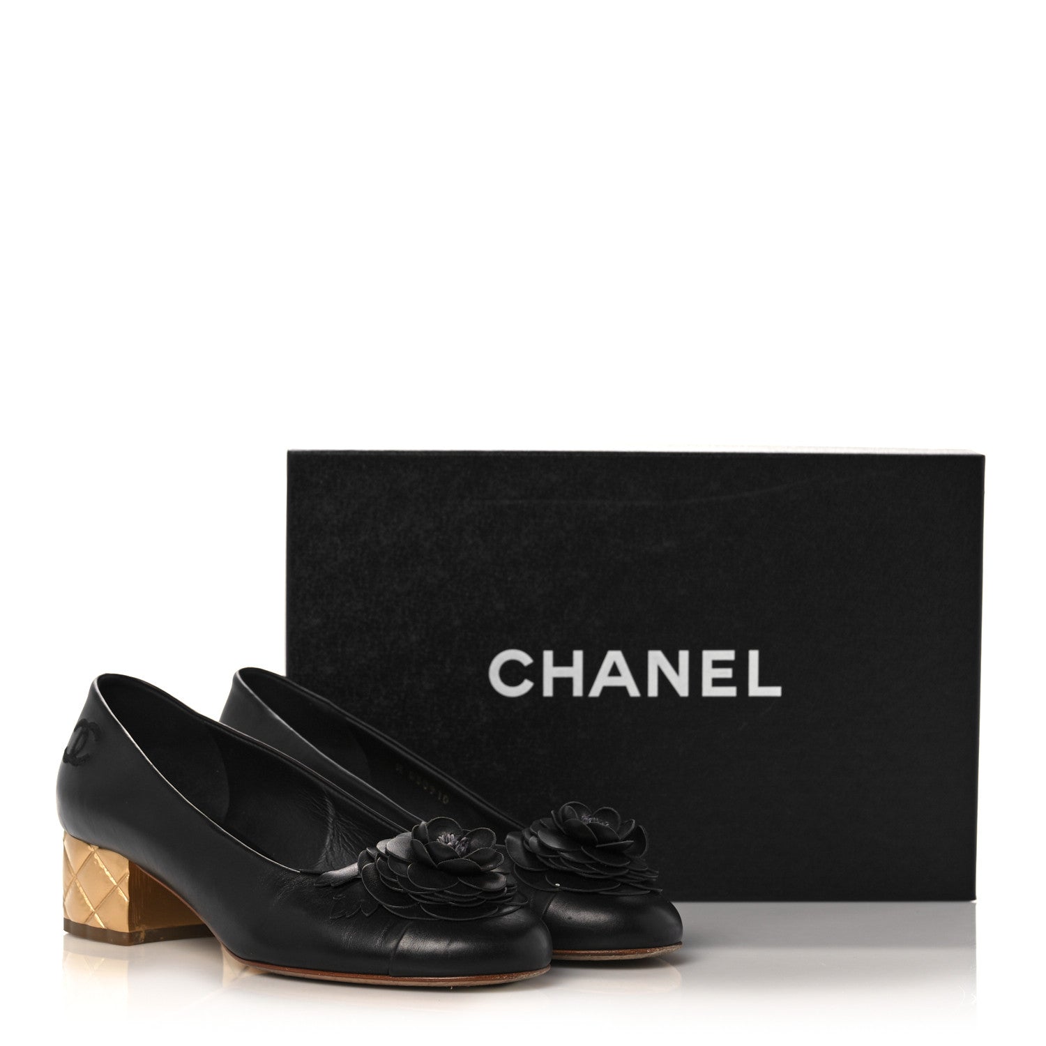 Chanel Calfskin Pearl Camellia Pumps 36 Black Gold 14 of 14