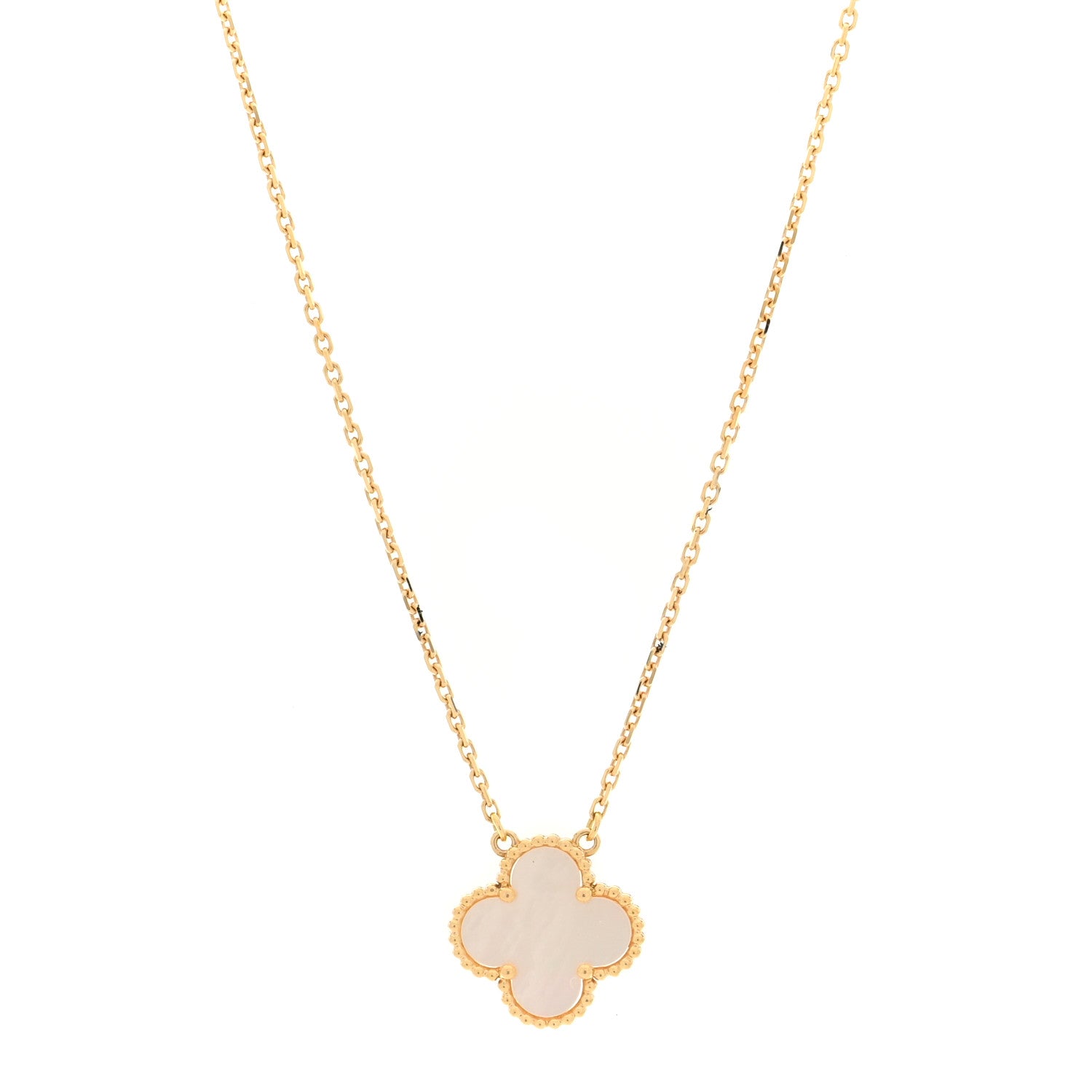 Van Cleef & Arpels 18K Yellow Gold Mother of Pearl Vintage Alhambra Pendant Necklace 1 of 5