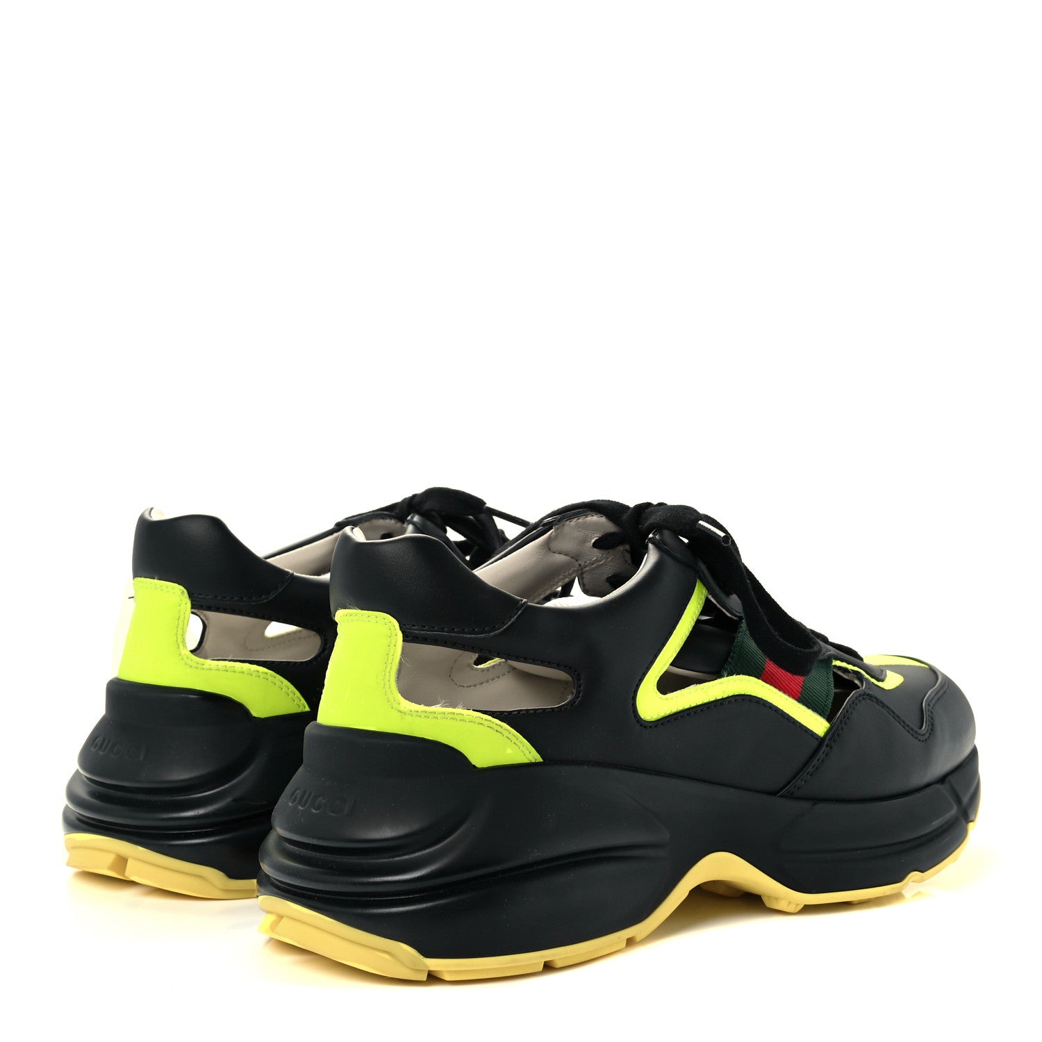 Gucci Demetra Web Mens Rhyton Cut Out Sneakers 6 Black Yellow Fluo 4 of 10