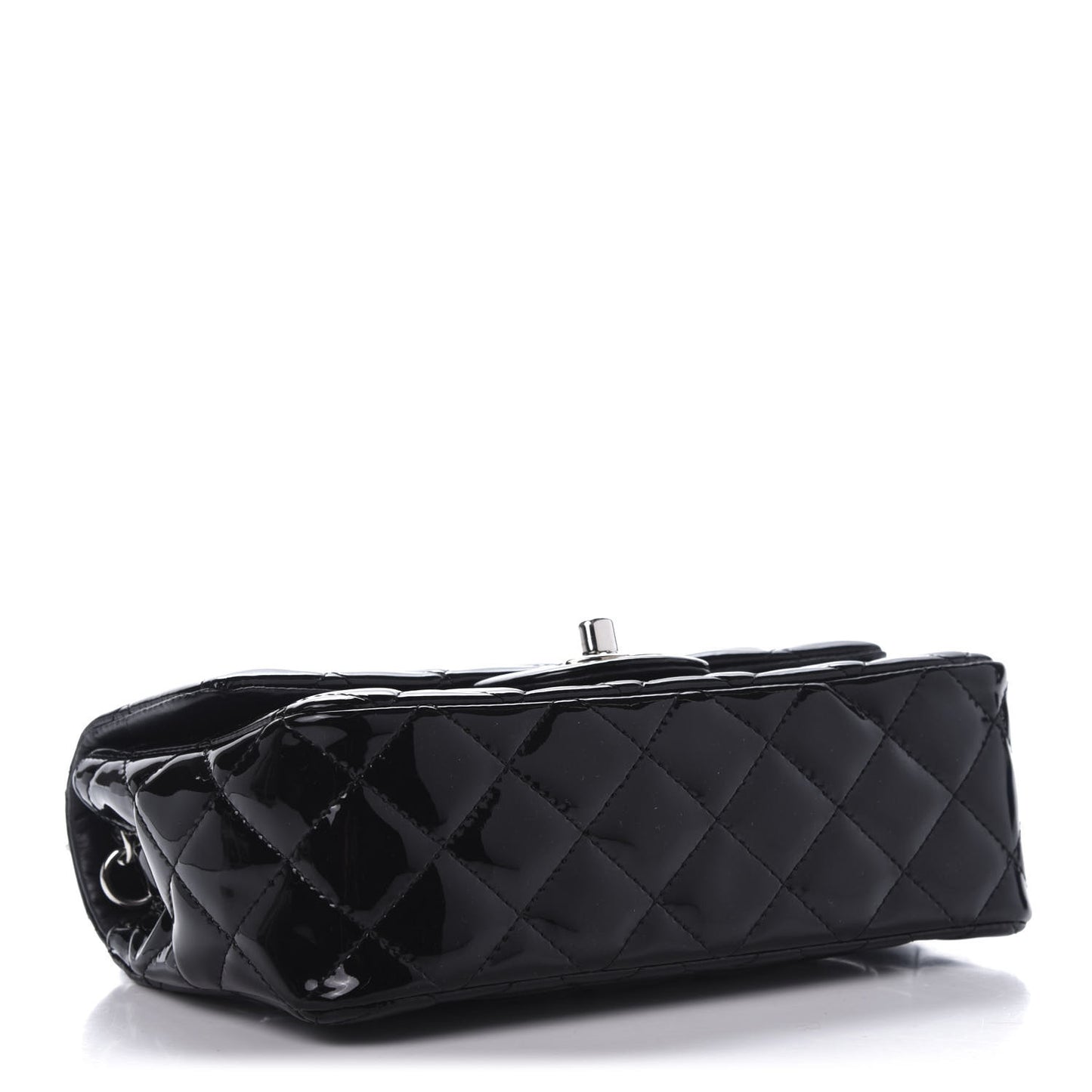 Patent Calfskin Quilted Mini Rectangular Flap Black