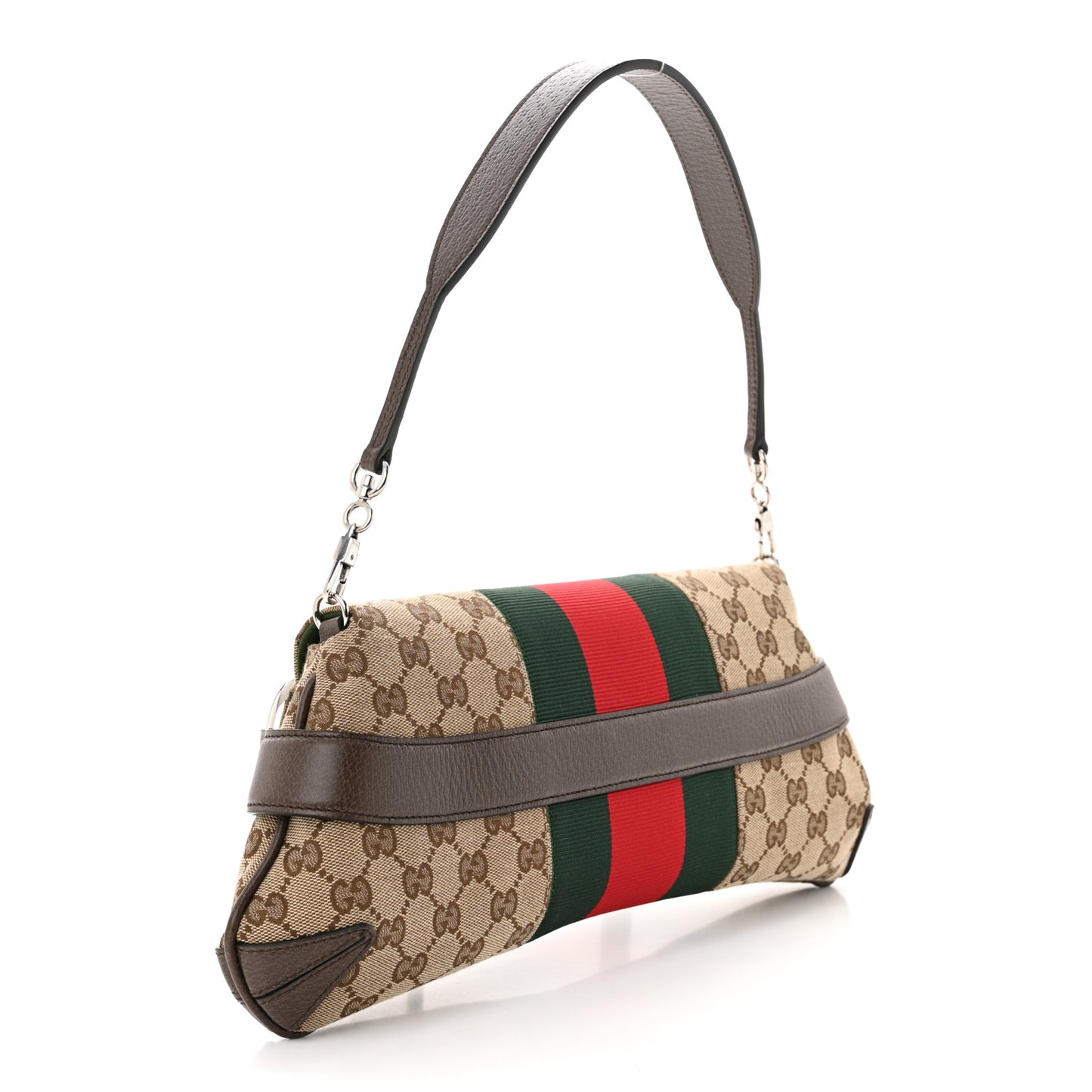 Monogram Textured Dollar Calfskin Heavy Grosgrain Web Medium Maxi Horsebit Chain Shoulder Bag Beige Ebony New Acero