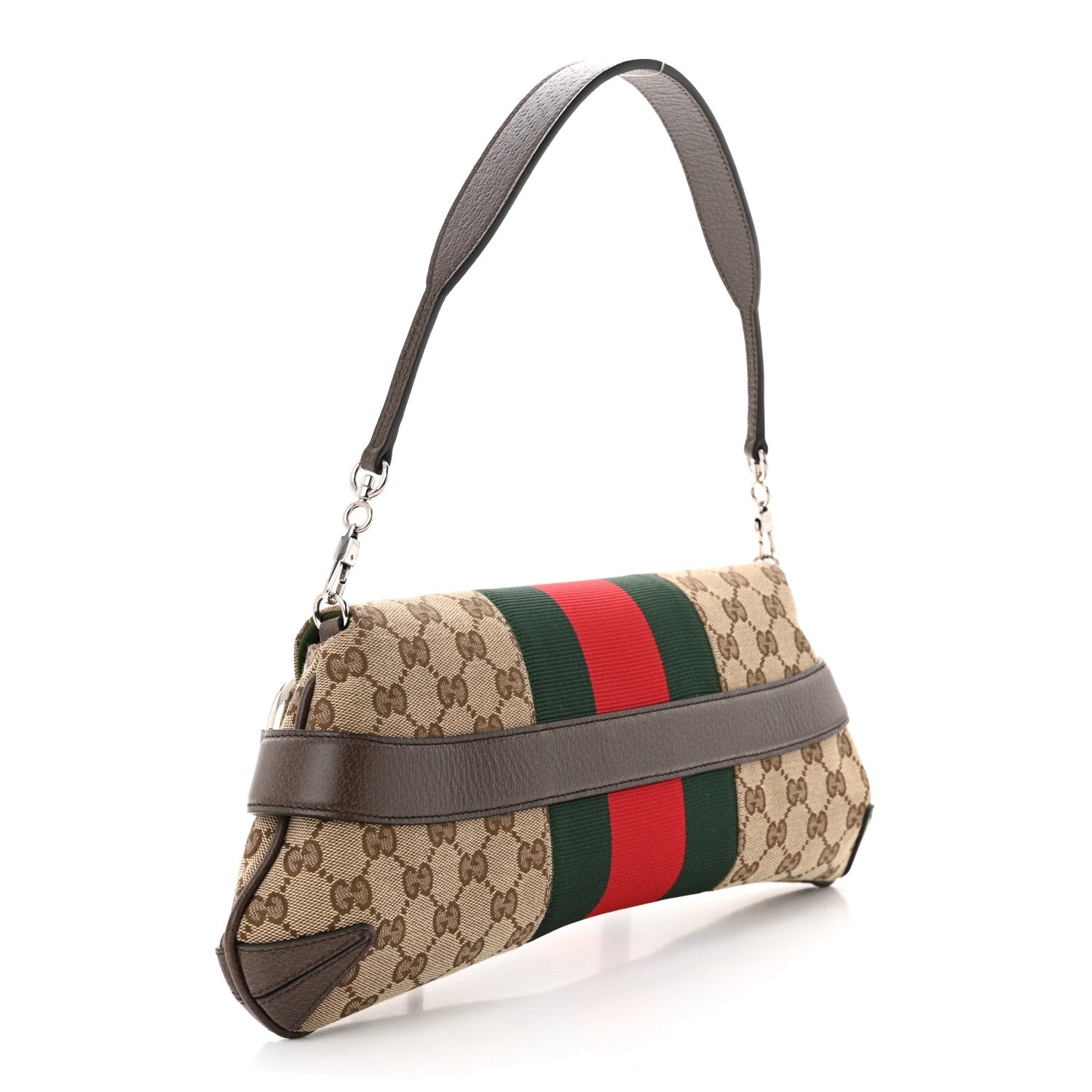 Gucci Monogram Textured Dollar Calfskin Heavy Grosgrain Web Medium Maxi Horsebit Chain Shoulder Bag Beige Ebony New Acero 3 of 9