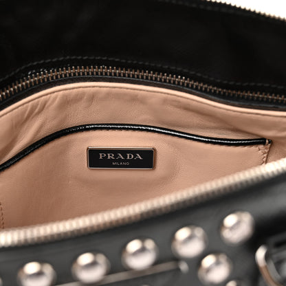 Prada Saffiano Vernice Small Crystal Pyramid Bag Black 6 of 16