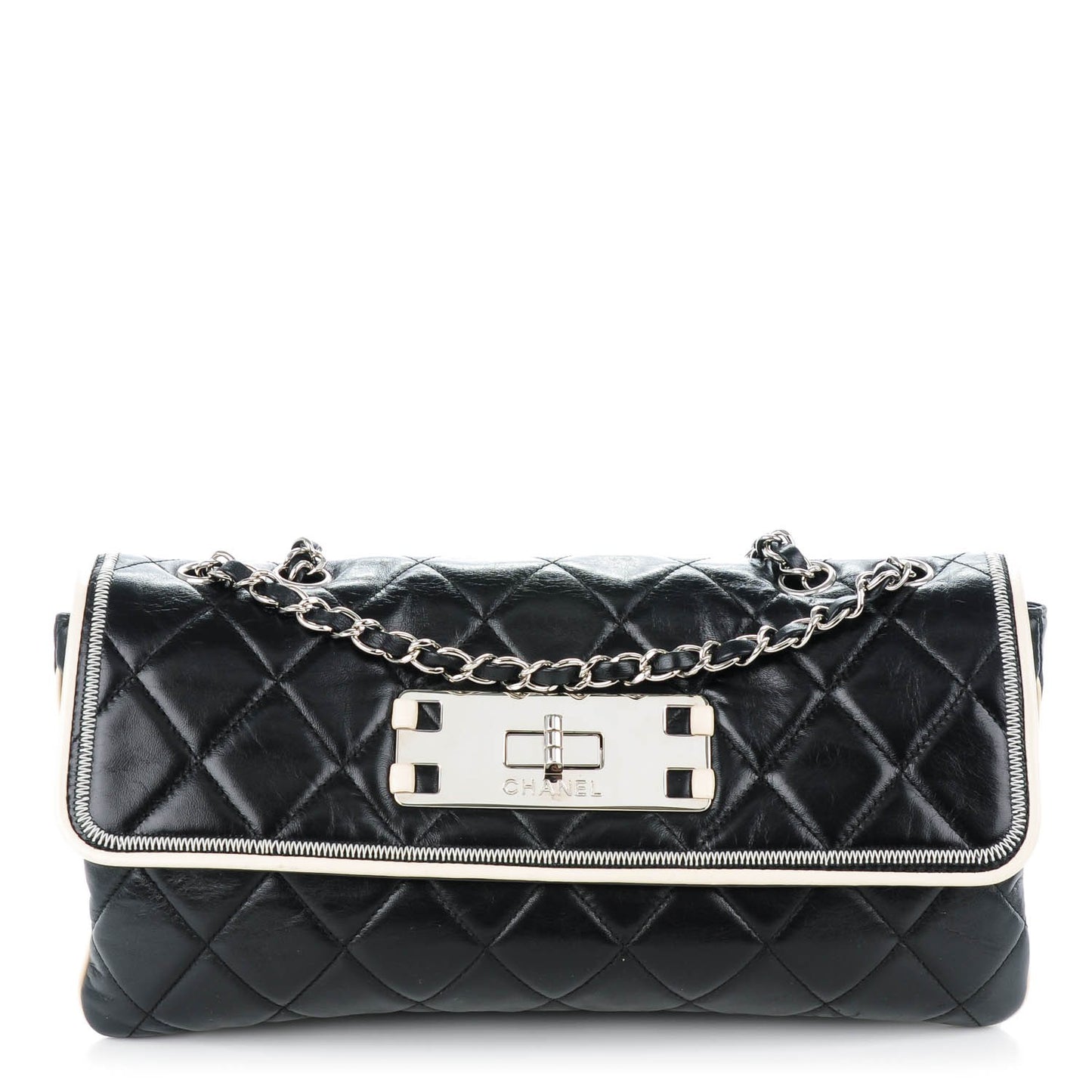 Lambskin East West Accordion Flap Black