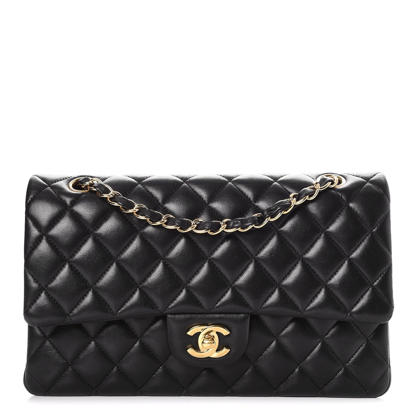 Lambskin Quilted Medium Double Flap Black