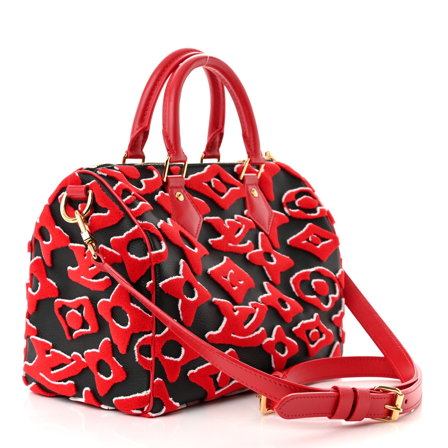 Louis Vuitton X UF Tufted Monogram Speedy Bandouliere 25 Black Red 3 of 10