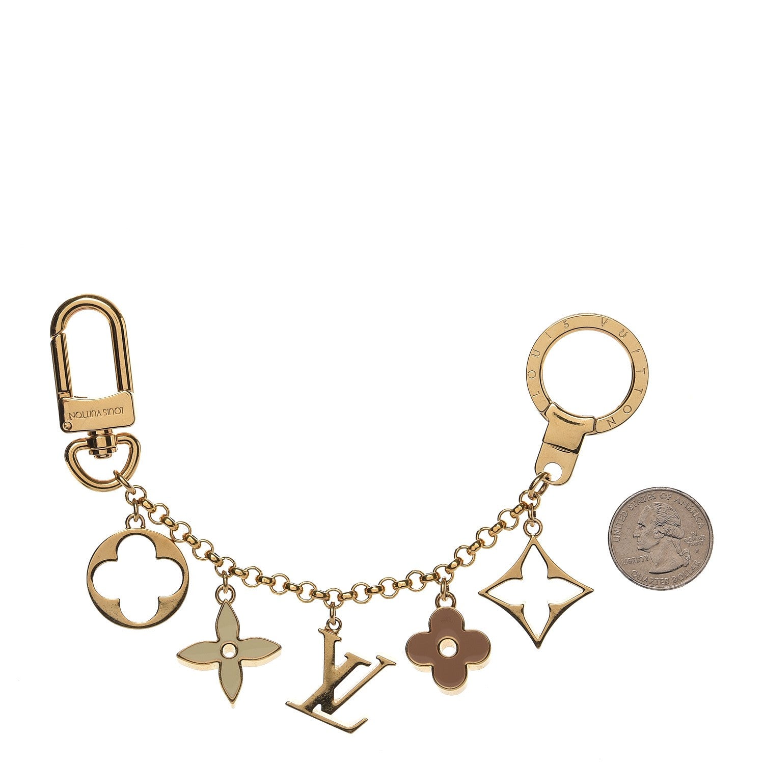 Louis Vuitton Brass Enamel Fleur De Monogram Bag Charm Chain Gold 2 of 3