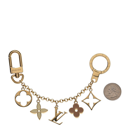 Louis Vuitton Brass Enamel Fleur De Monogram Bag Charm Chain Gold 2 of 3