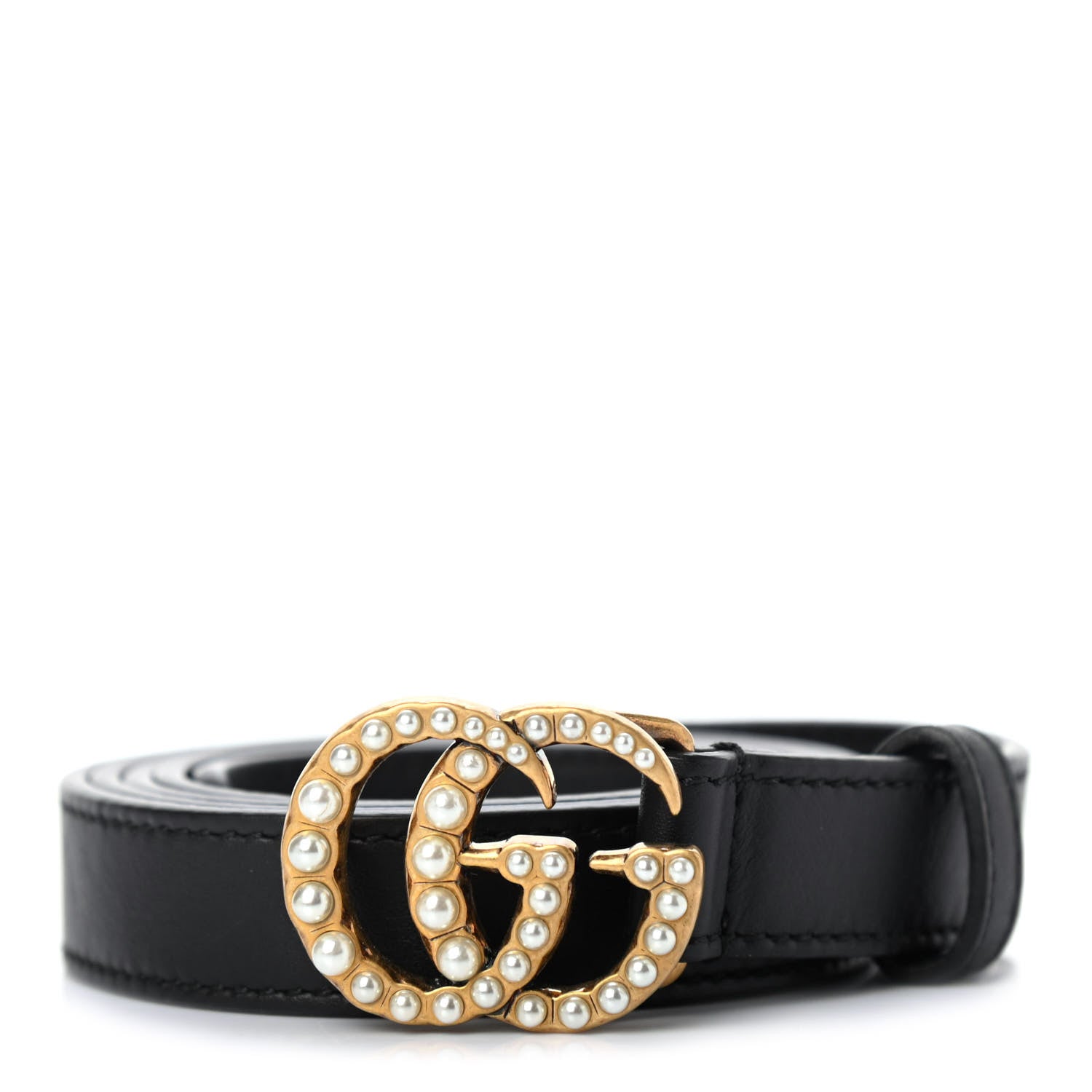 Gucci Calfskin Pearl Double G 20mm Belt 100 40 Black Cream 1 of 4