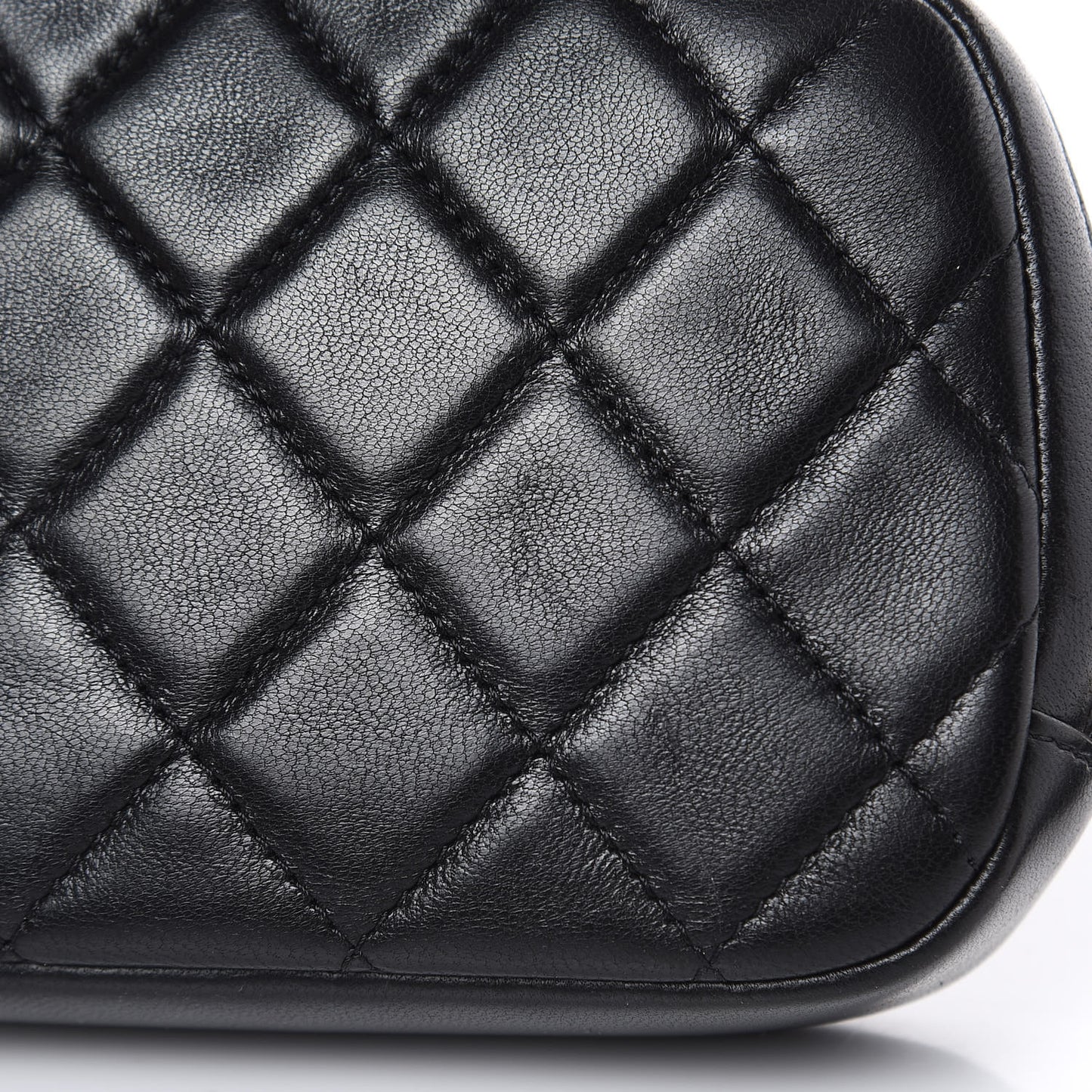 Lambskin Quilted Small Curvy Pouch Cosmetic Case Black