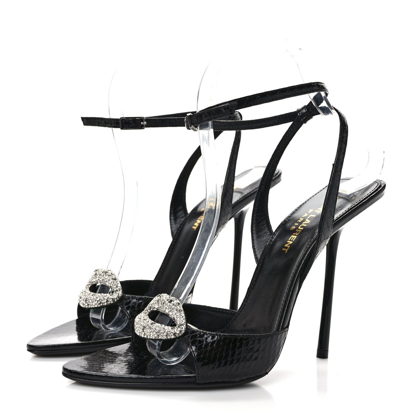 Ayers Snakeskin Embossed Crystal Giqua 115 Sandals 37.5 Black