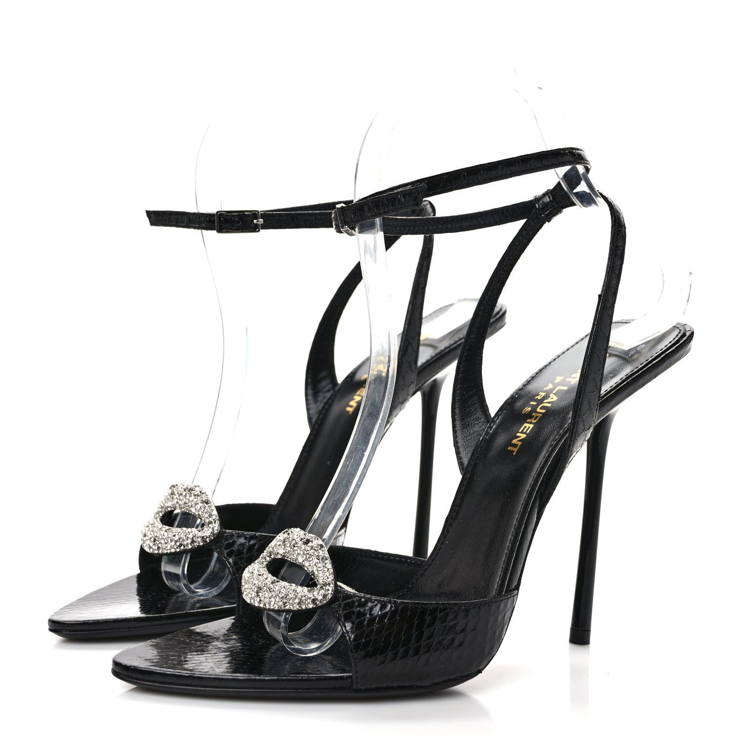 Saint Laurent Ayers Snakeskin Embossed Crystal Giqua 115 Sandals 37.5 Black 3 of 7