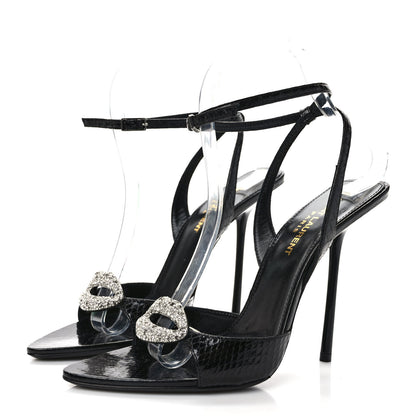 Saint Laurent Ayers Snakeskin Embossed Crystal Giqua 115 Sandals 37.5 Black 3 of 7