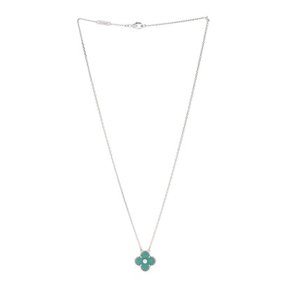 Van Cleef & Arpels 18K White Gold Diamond Celadon Green Sevres Porcelain Vintage Alhambra Pendant Necklace 3 of 6