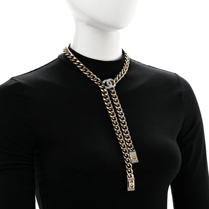 Chanel Chain Link Crystal CC Dog Tag Charm Necklace Gold 2 of 7