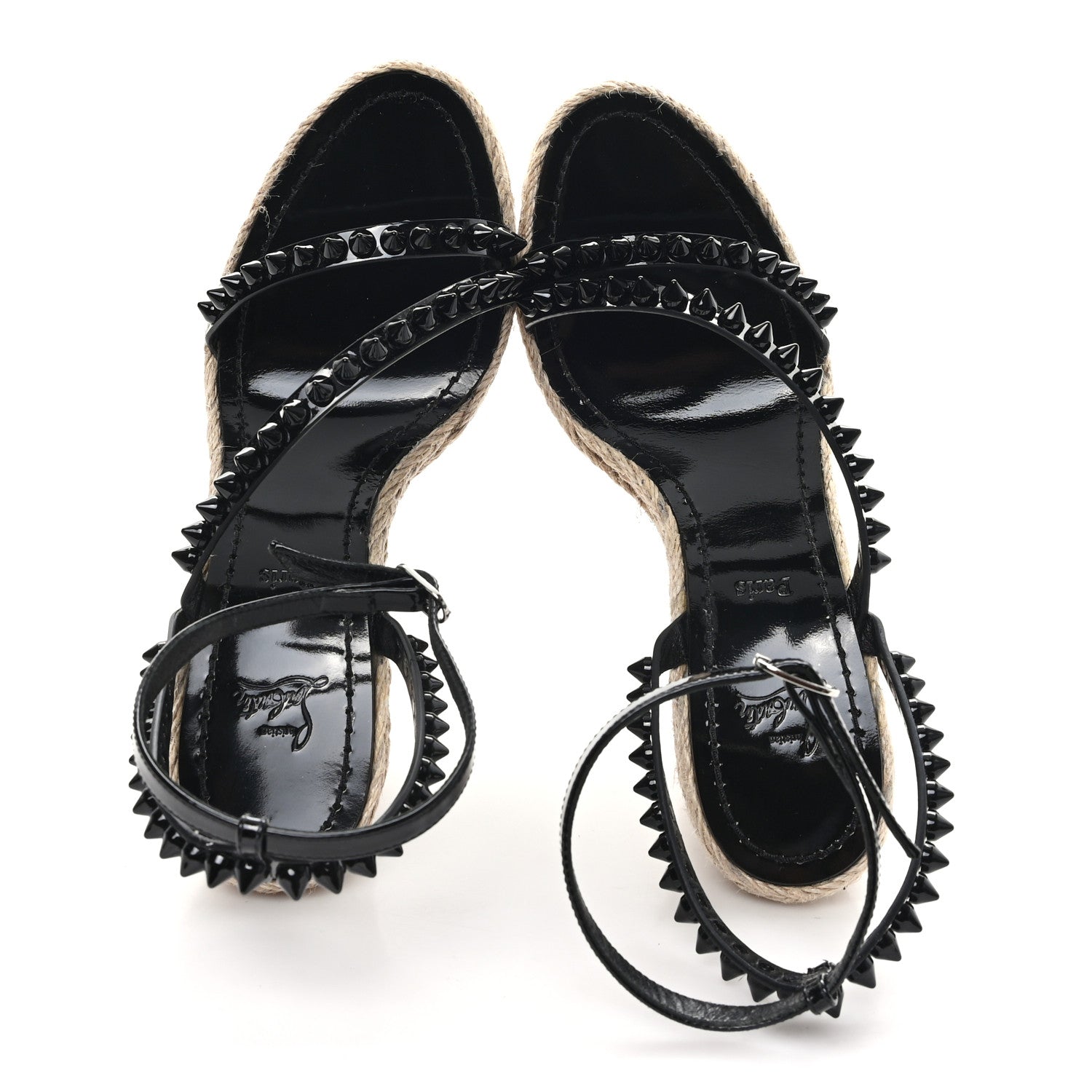 Christian Louboutin Patent Monochrome Mafaldina 120 Wedge Sandals 38 Black 2 of 10