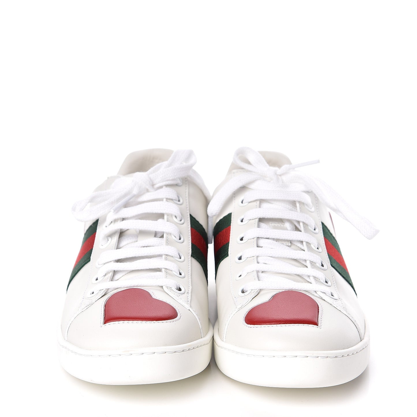 Calfskin Web Heart Embroidered Womens Ace Sneakers 38 White