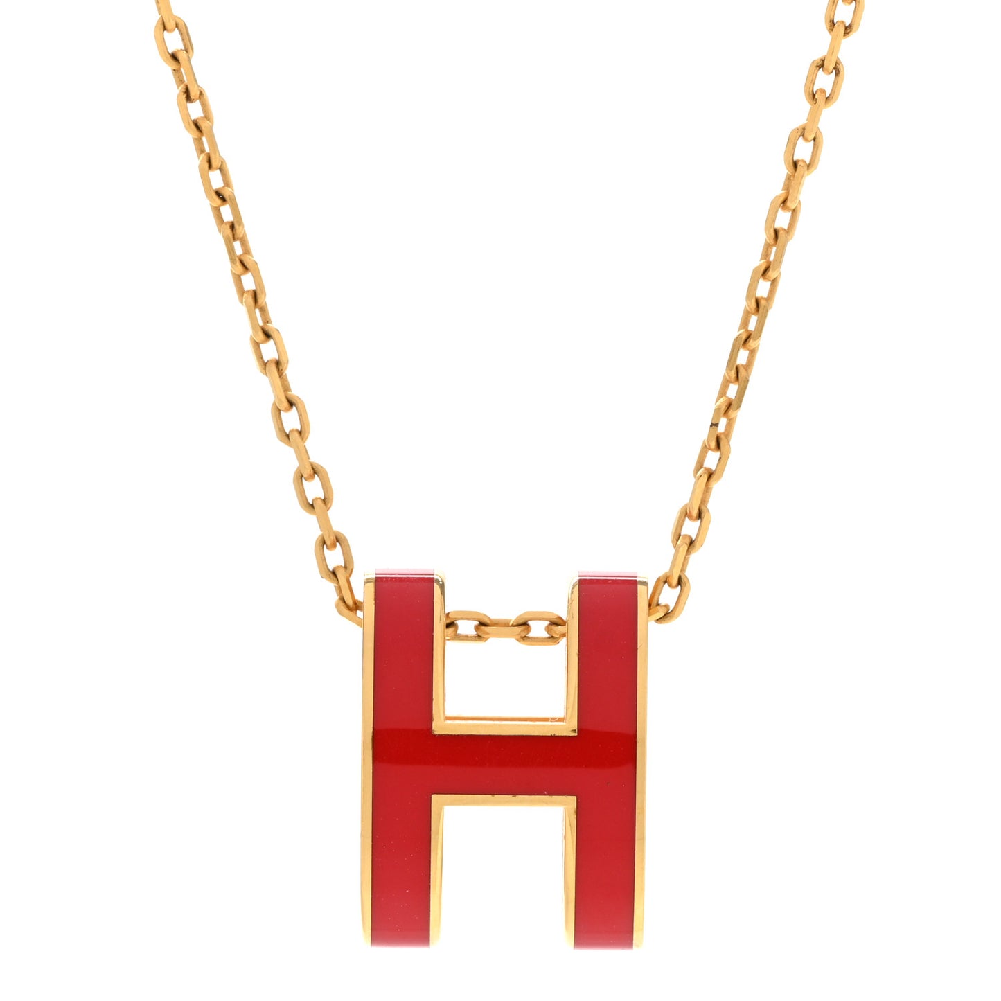 Lacquered Gold Pop H Pendant Necklace Rouge Vif
