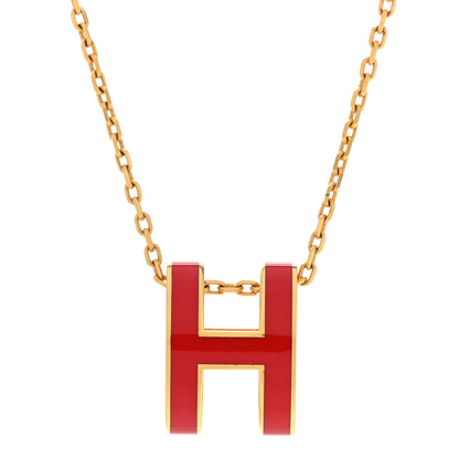 Hermes Lacquered Gold Pop H Pendant Necklace Rouge Vif 4 of 8