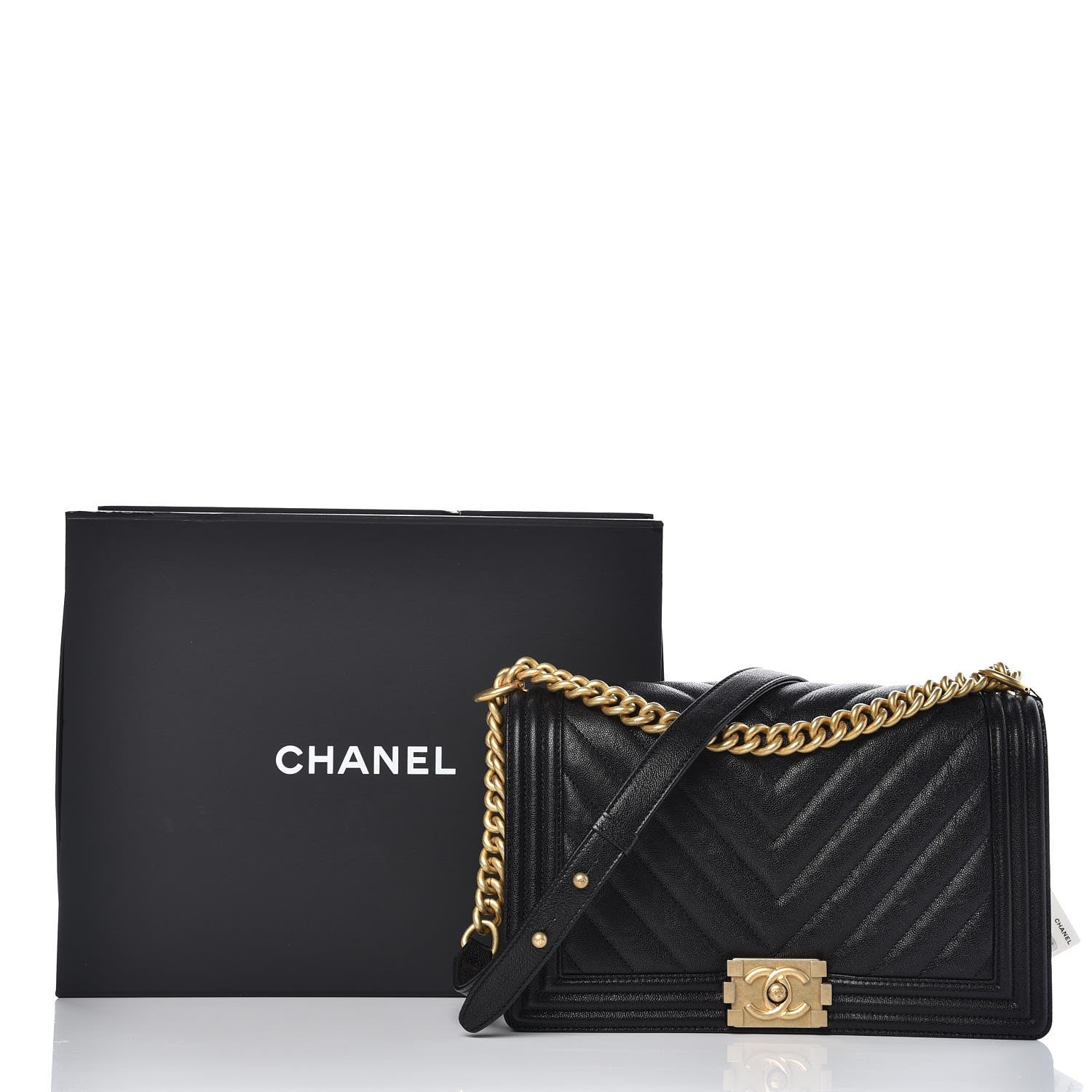 Chanel Caviar Chevron Quilted New Medium Boy Flap Black 8 of 8