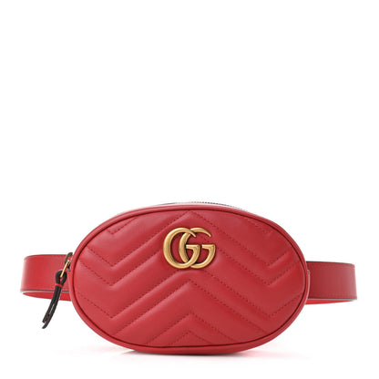Gucci Calfskin Matelasse GG Marmont Belt Bag 85 34 Hibiscus Red 1 of 11