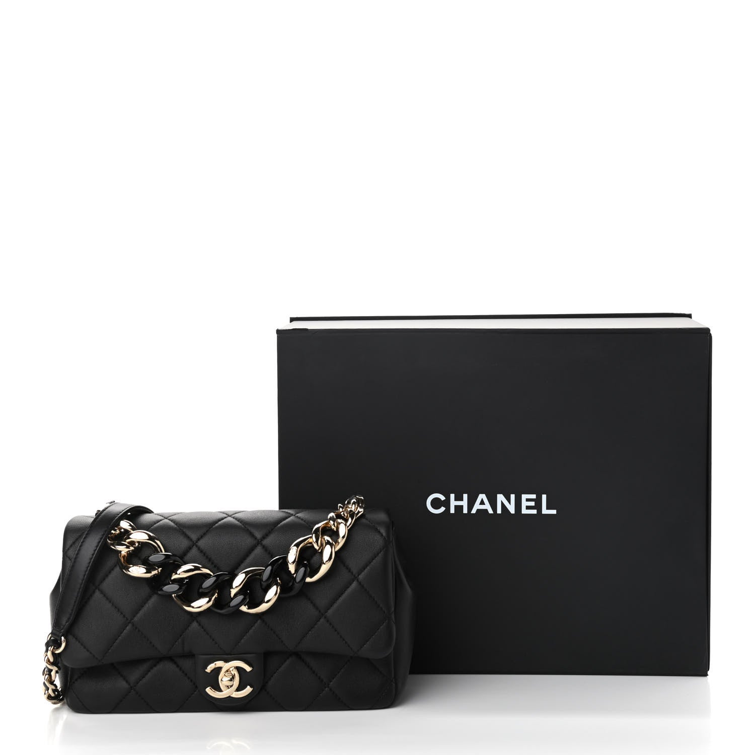 Chanel Lambskin Quilted Resin Bi-Color Chain Flap Bag Black 12 of 12