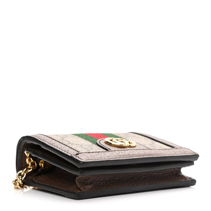 Gucci GG Supreme Monogram Web Ophidia Chain Card Case Wallet Beige New Acero 4 of 11