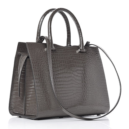 Saint Laurent Croc Calfskin Embossed Medium Uptown Tote Asphalt 3 of 10