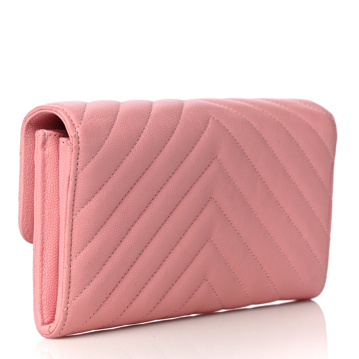 Caviar Chevron Quilted Large Gusset Flap Wallet Pink