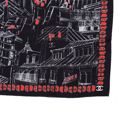 Chanel Silk Logo Square Scarf Red Black 2 of 3