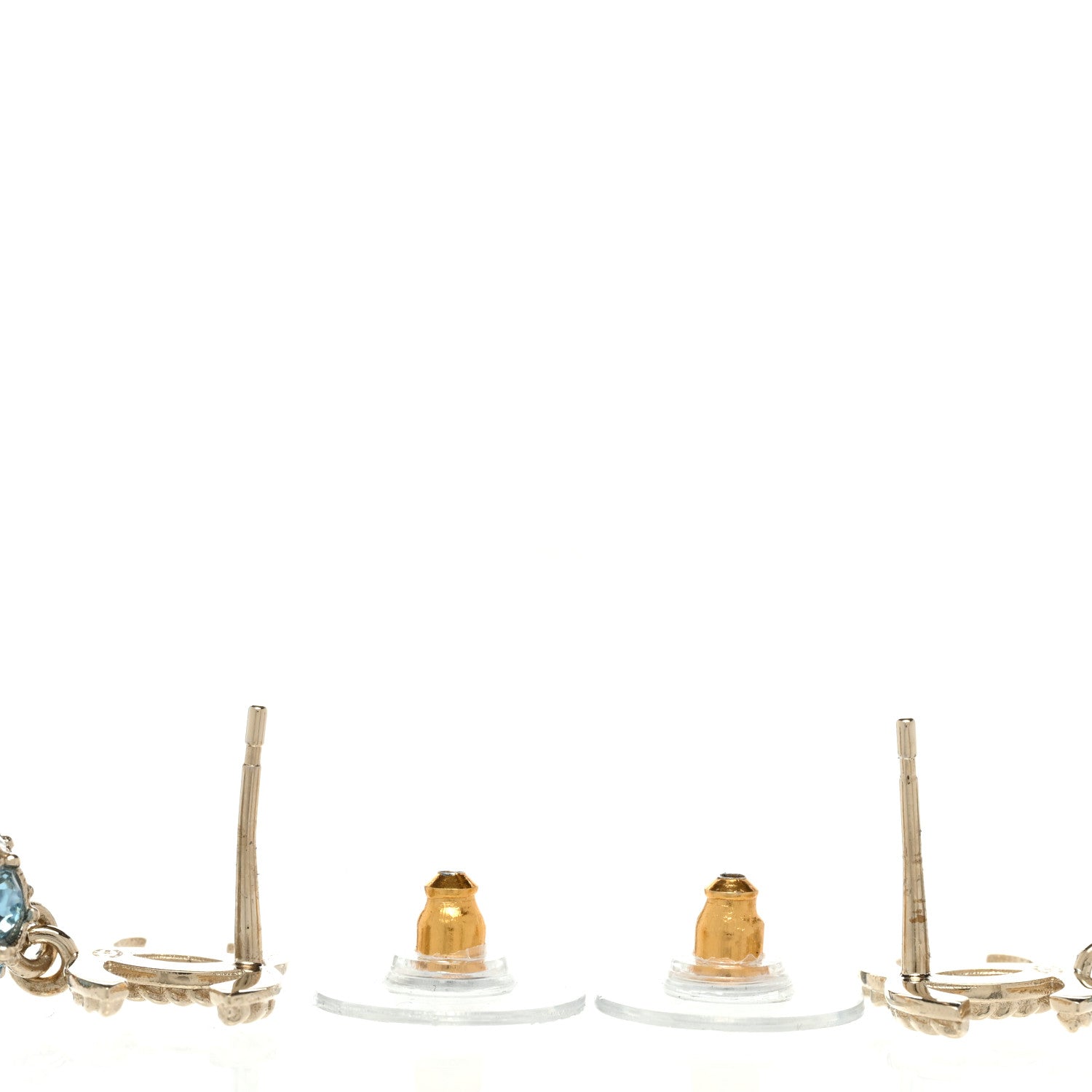 Chanel Crystal CC Ball Drop Earrings Gold Blue 3 of 5