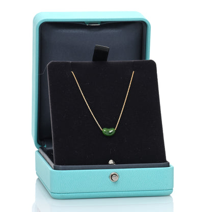 Tiffany 18K Yellow Gold Green Jade 9mm Elsa Peretti Bean Pendant Necklace 5 of 5