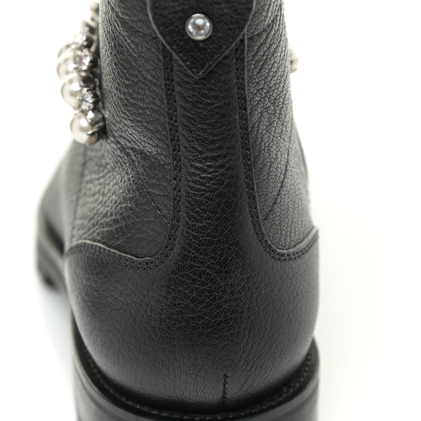 Grained Goatskin Pearl Crystal Embellished Cruz Combat Boots 36 Grey